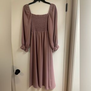 She Large Mauve Long Sleeve Flowy Dress